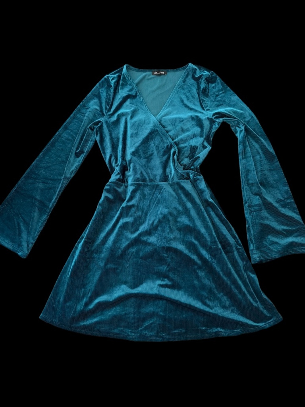 Express Teal Velvet Wrap-Style Long Sleeve Dress
